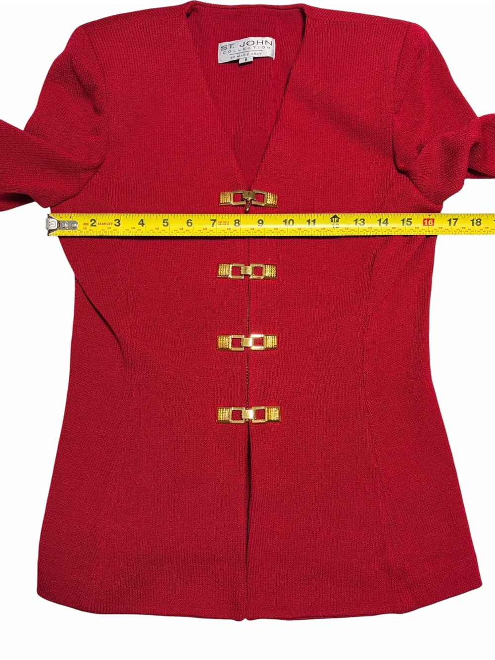 ST. JOHN Santana Knit Suit V-Neck Jacket with Gold Hardware - Picture 9 of 14